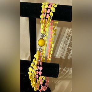 Multi strand vintage choker pink and yellow leaves